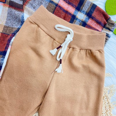 Conj. Casaco Flanelado Xadrez com Capuz de Pelinho e Calça de Moletom - Marrom